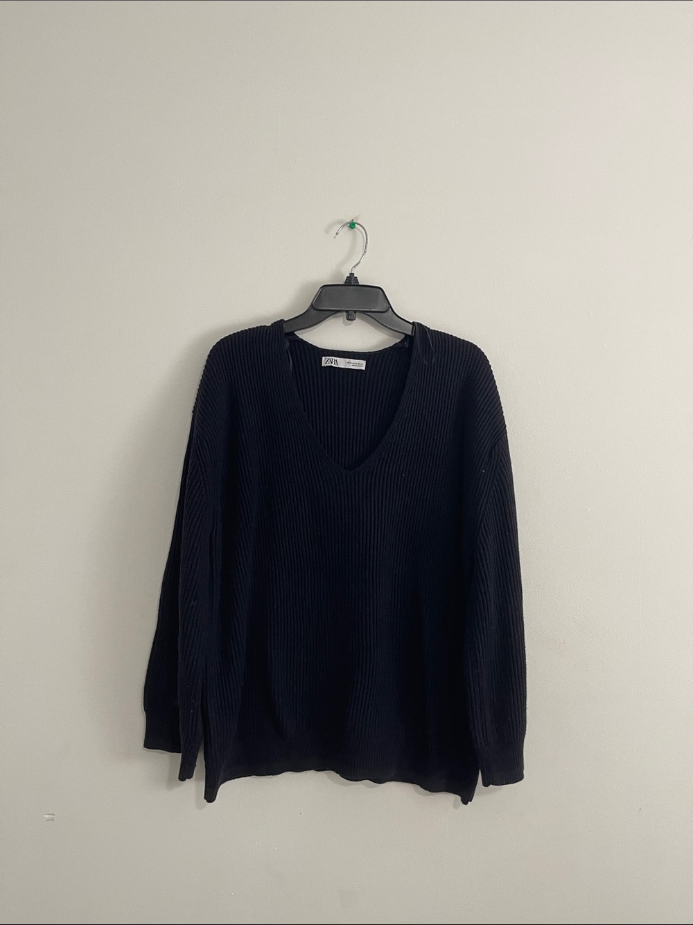 Zara Black Ribbed V-Neck Sweater